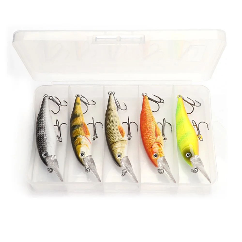 5PCS 3.15" Floating Minnow Fishing Lures with Sharp Treble Hooks & Tackle Box