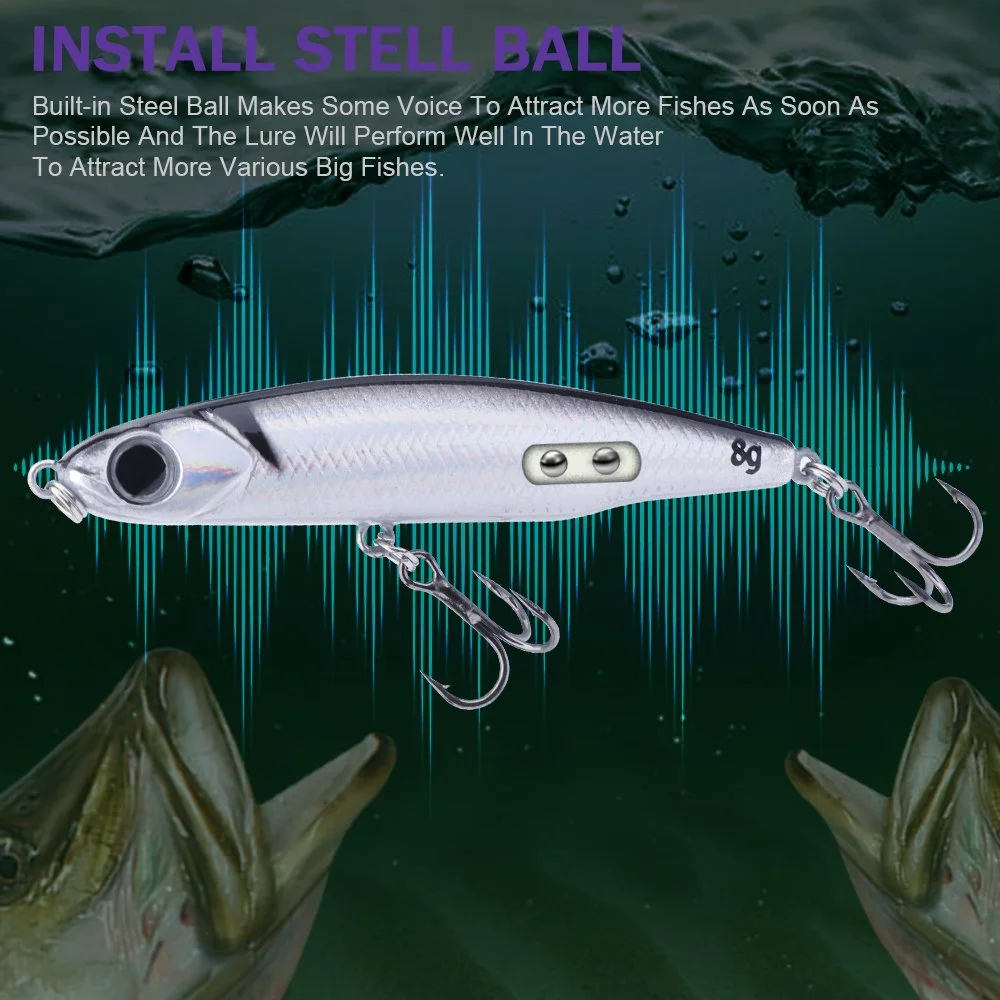 Sinking Pencil Fishing Lure 3.2g 8.2g Vibration Minnow for Saltwater & Freshwater
