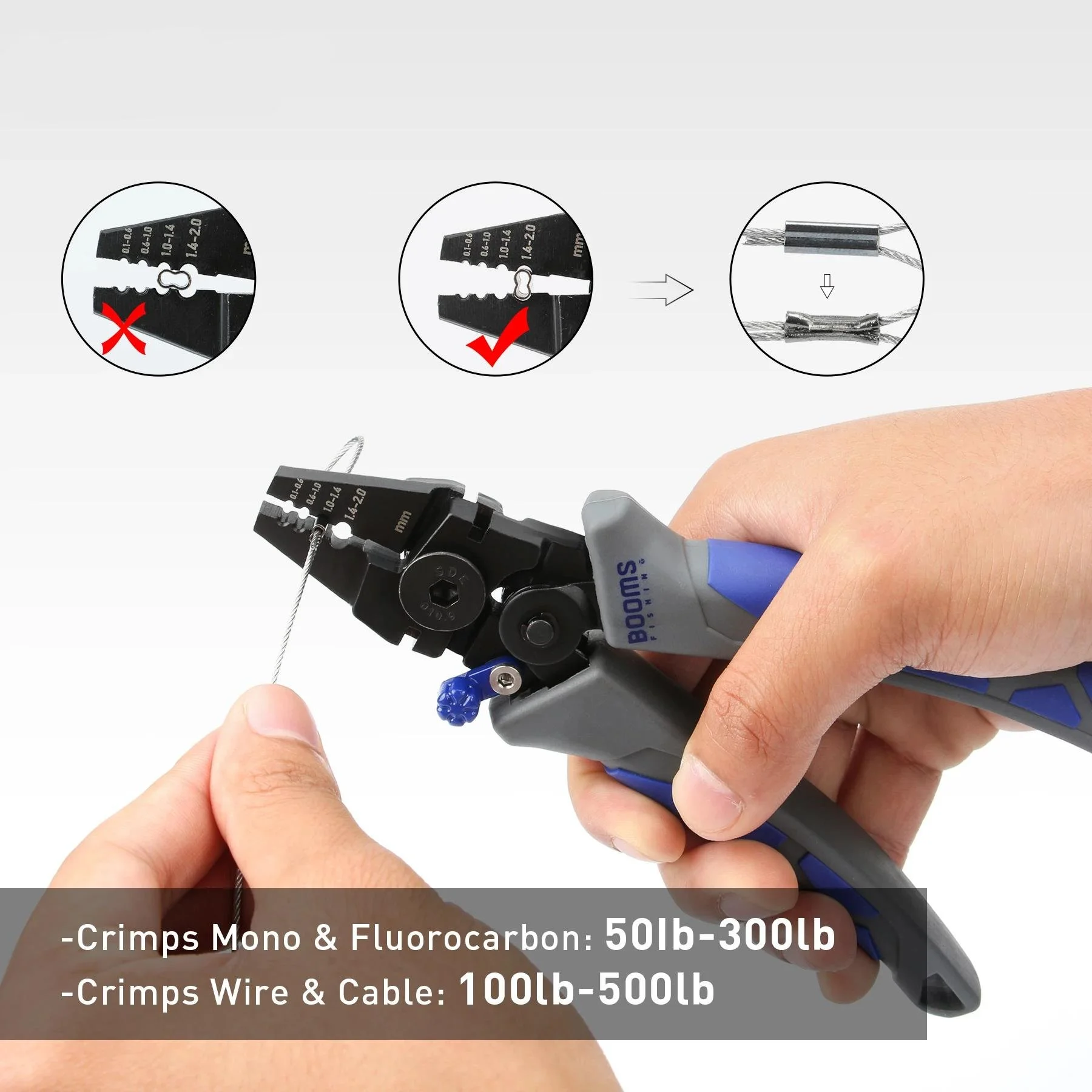 Heavy-Duty Fishing Crimping Pliers with Wire Cutter for Double-Barrel Sleeves