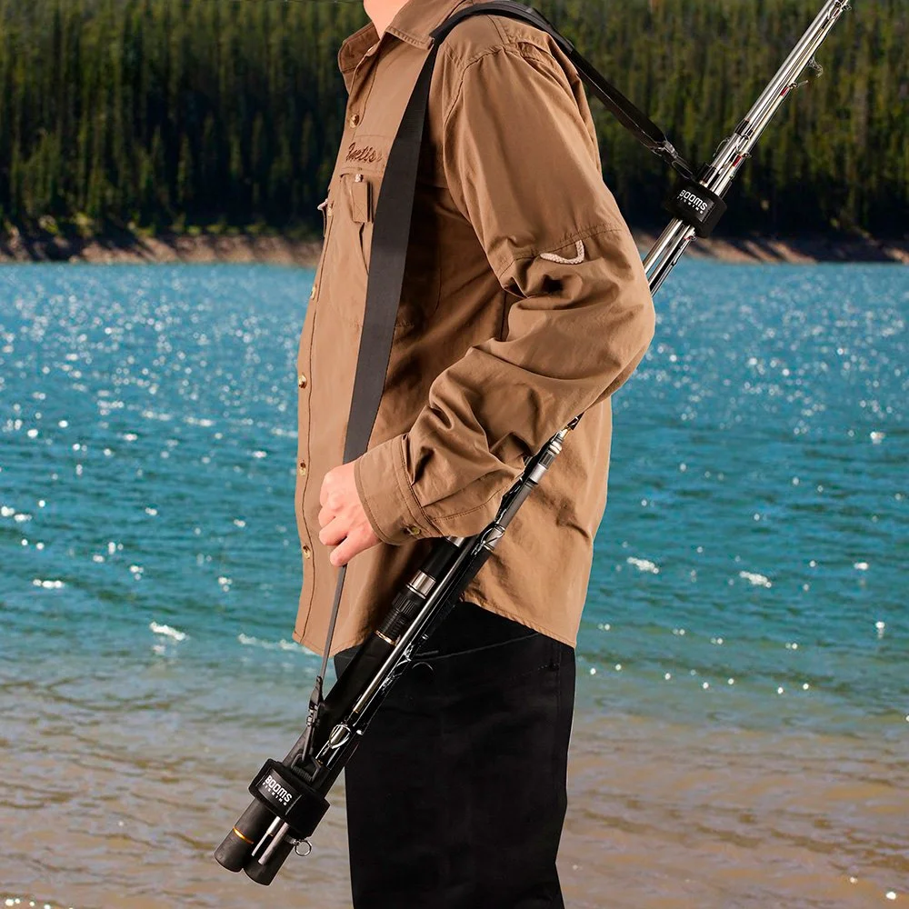 Adjustable Fishing Rod Shoulder Sling Strap with Velcro Rod Holders