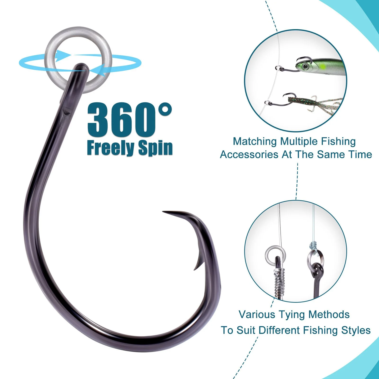Circle Fishing Hooks with Ringed Eye – Heavy Duty Saltwater & Freshwater Use