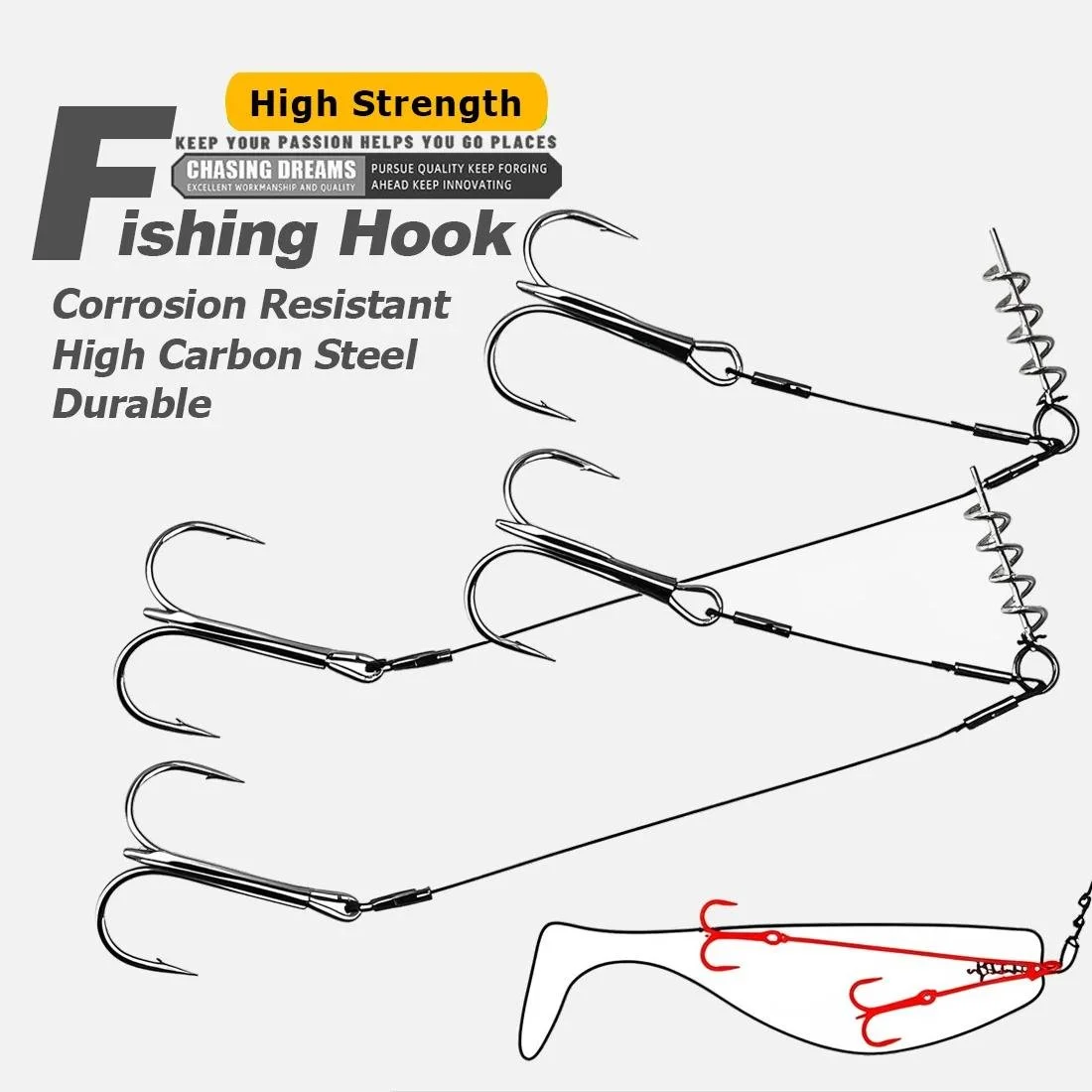 Stinger Rig Treble Hook Set for Pike Fishing with Soft Swimbait Lures