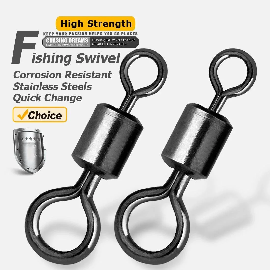 Matt Black Carp Fishing Swivels – 30-60pcs Big Eye Rolling Snap Connectors