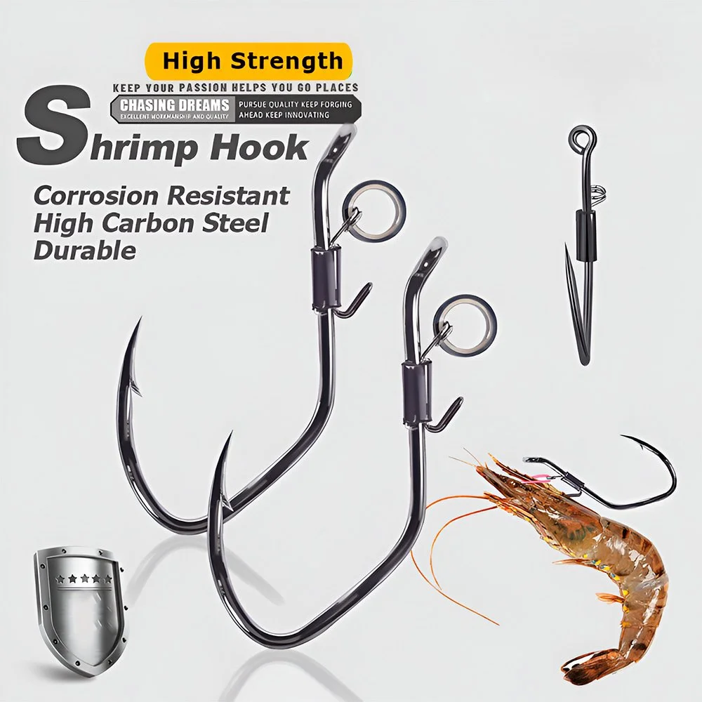 15pcs Live Shrimp Fishing Hooks - High Strength, No-Pierce, Salt & Freshwater