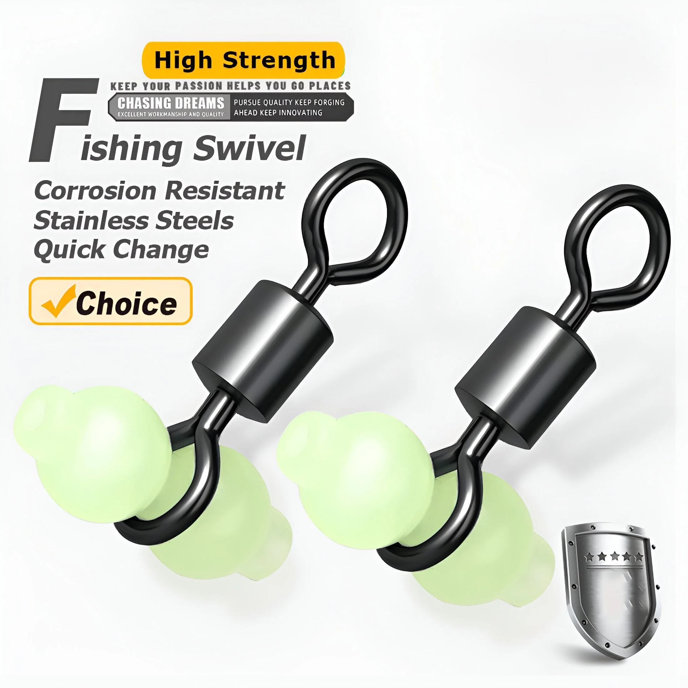 3-Way T-Shape Fishing Swivels with Glow Beads for Saltwater & Night Fishing