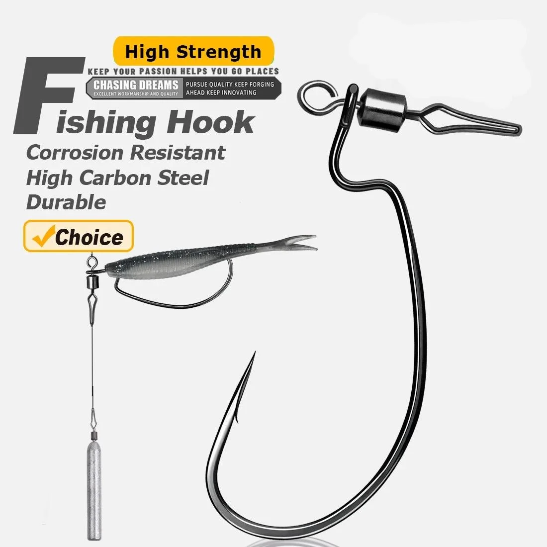 30PCS Drop Shot Fishing Hooks with Swivels - High Carbon Steel, Barbed, Anti-Twist