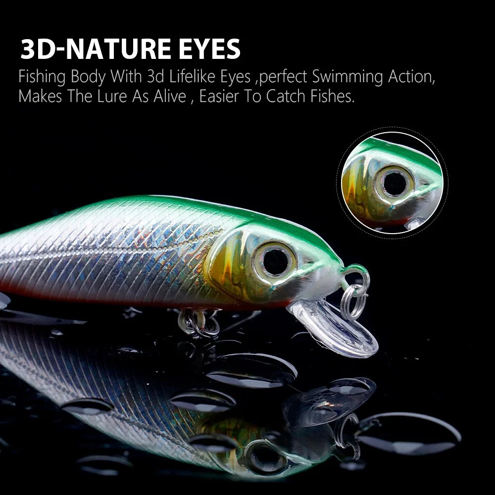 Mini Floating Minnow Crankbait Fishing Lure 2.4in 0.17oz with 3D Eyes & Treble Hooks