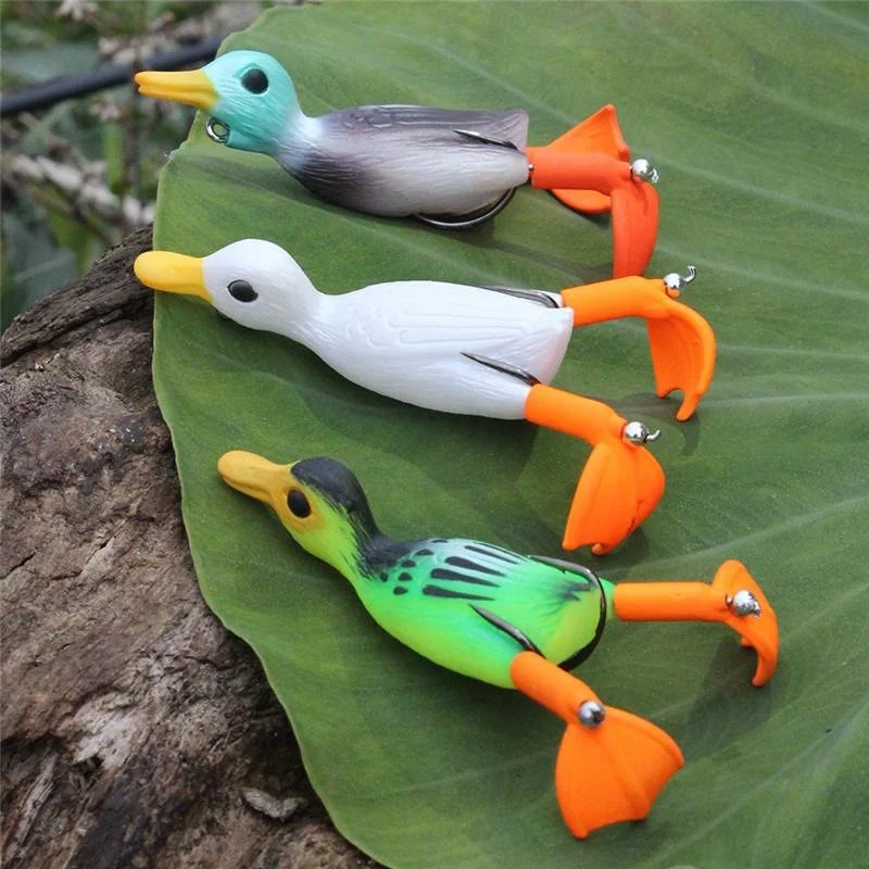 Realistic Duck Lure 3.7in/11g – Topwater Fishing Bait with Rotating Legs