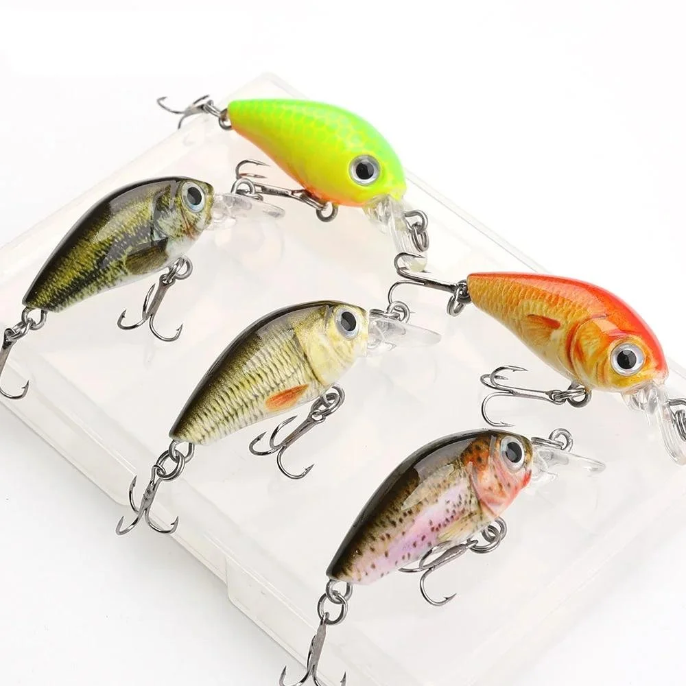 5pcs Mini Wobblers Fishing Lure Set with Tackle Box – Crankbait Minnow Baits