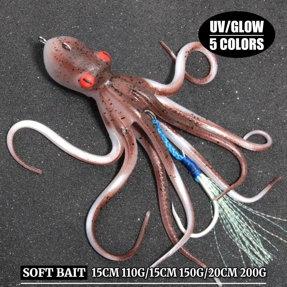 Octopus Head Jigs Fishing Lure with Luminous UV Squid Skirt