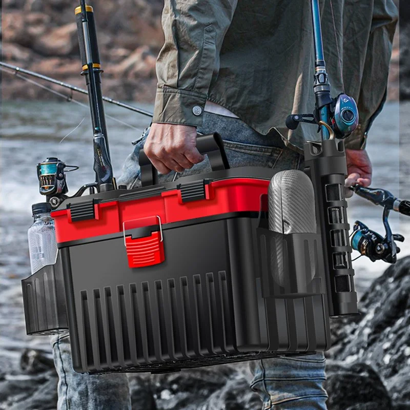 Double Deck Heavy-Duty Fishing Tackle Box with Rod Holder – Large Capacity 1.8KG