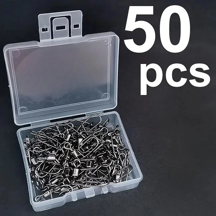 Stainless Steel Fishing Swivel Connector Snap Pins with Storage Box