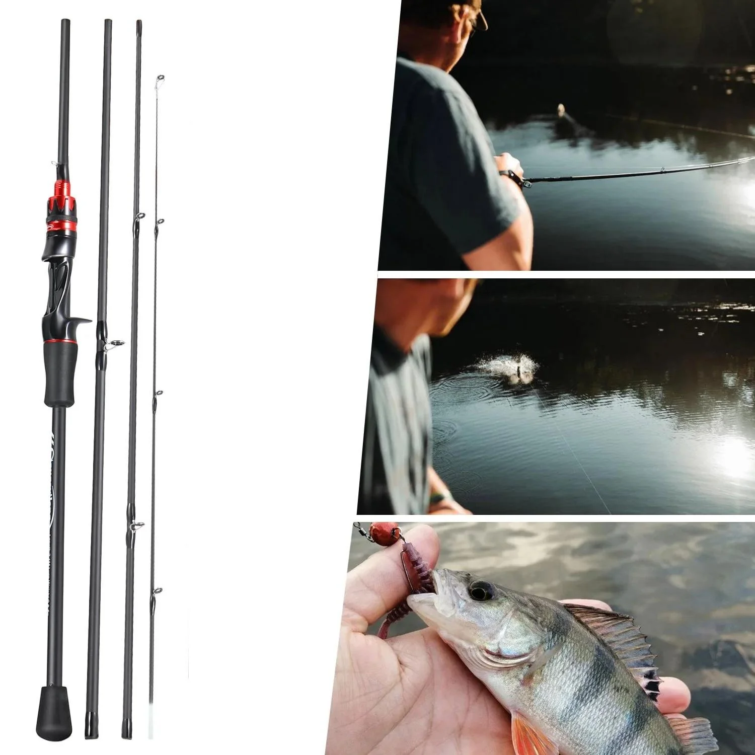 UltraLight Carbon Fiber Casting Fishing Rod 6.9ft Portable 4-Section