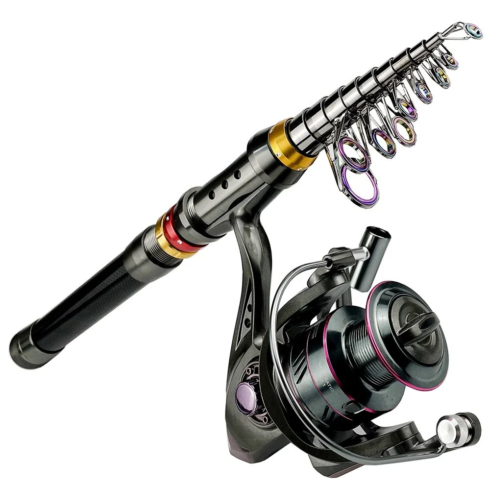 Carbon Fiber Telescopic Fishing Rod and Reel Combo 6-12ft Spinning Kit