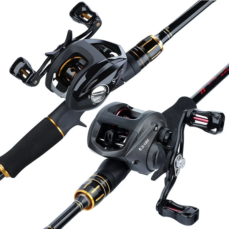 Carbon Fiber 4-Section Fishing Rod and 12+1BB Baitcasting Reel Combo Set