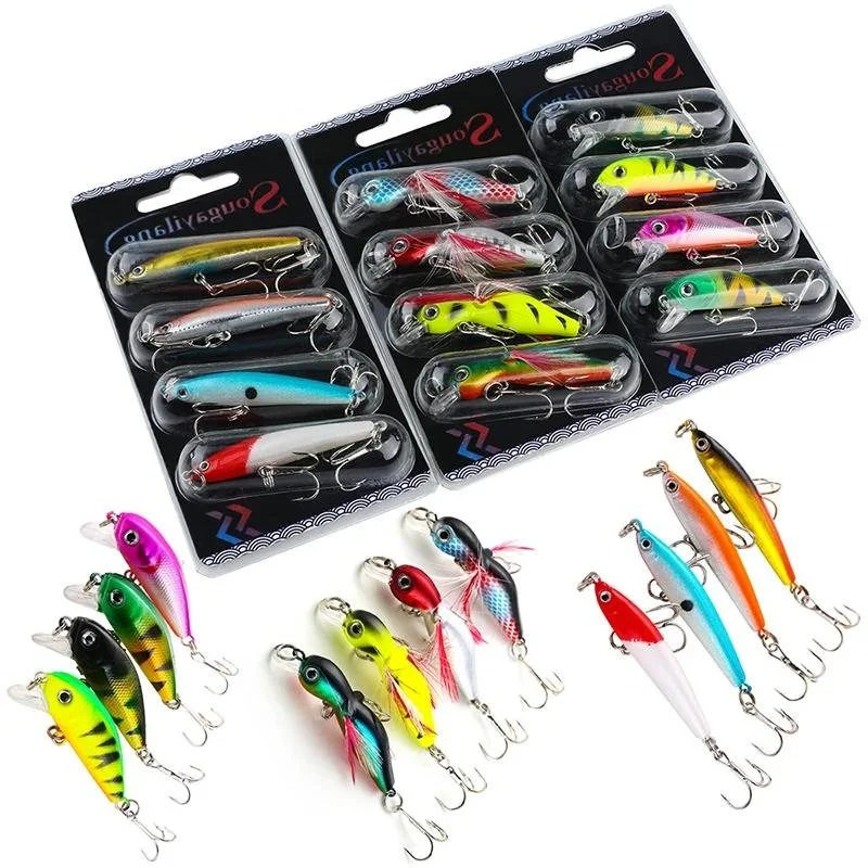 4PCS Hard Wobbler Fishing Lures with Anti-Corrosion Hooks for Bass & Carp