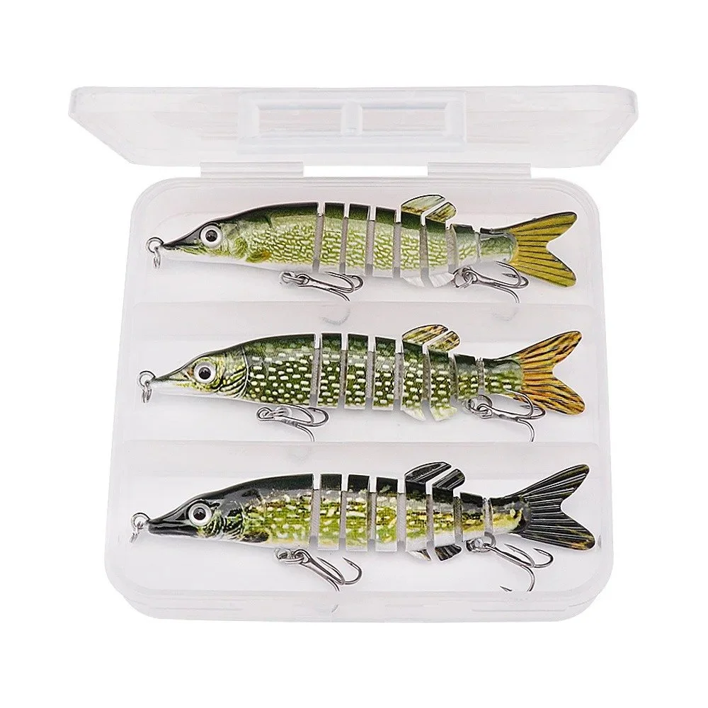 3-Piece Lifelike Pike Swimbait Set with Tackle Box