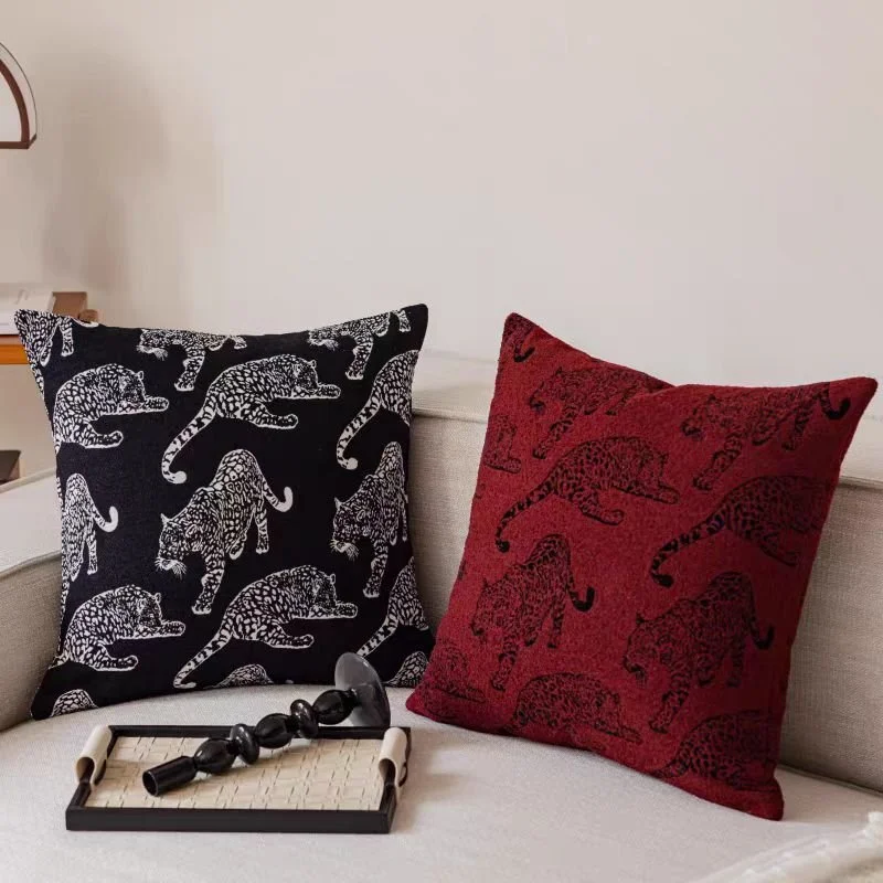 Luxury Double-Sided Leopard Jacquard Cushion Cover for Home Decor