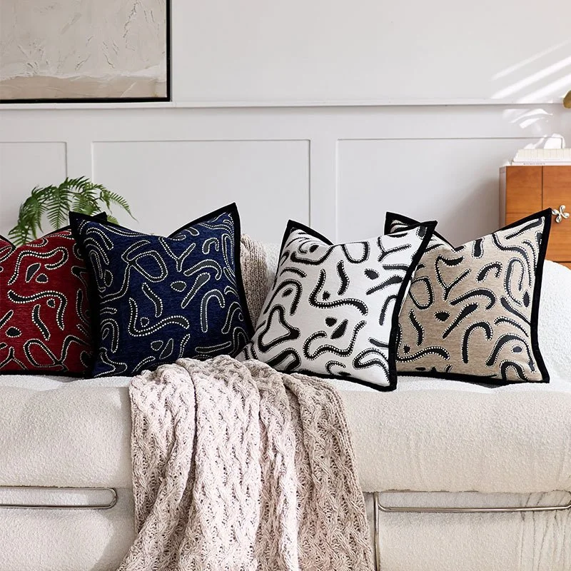 Modern Chenille Abstract Labyrinth Cushion Cover - Luxury Throw Pillow Case