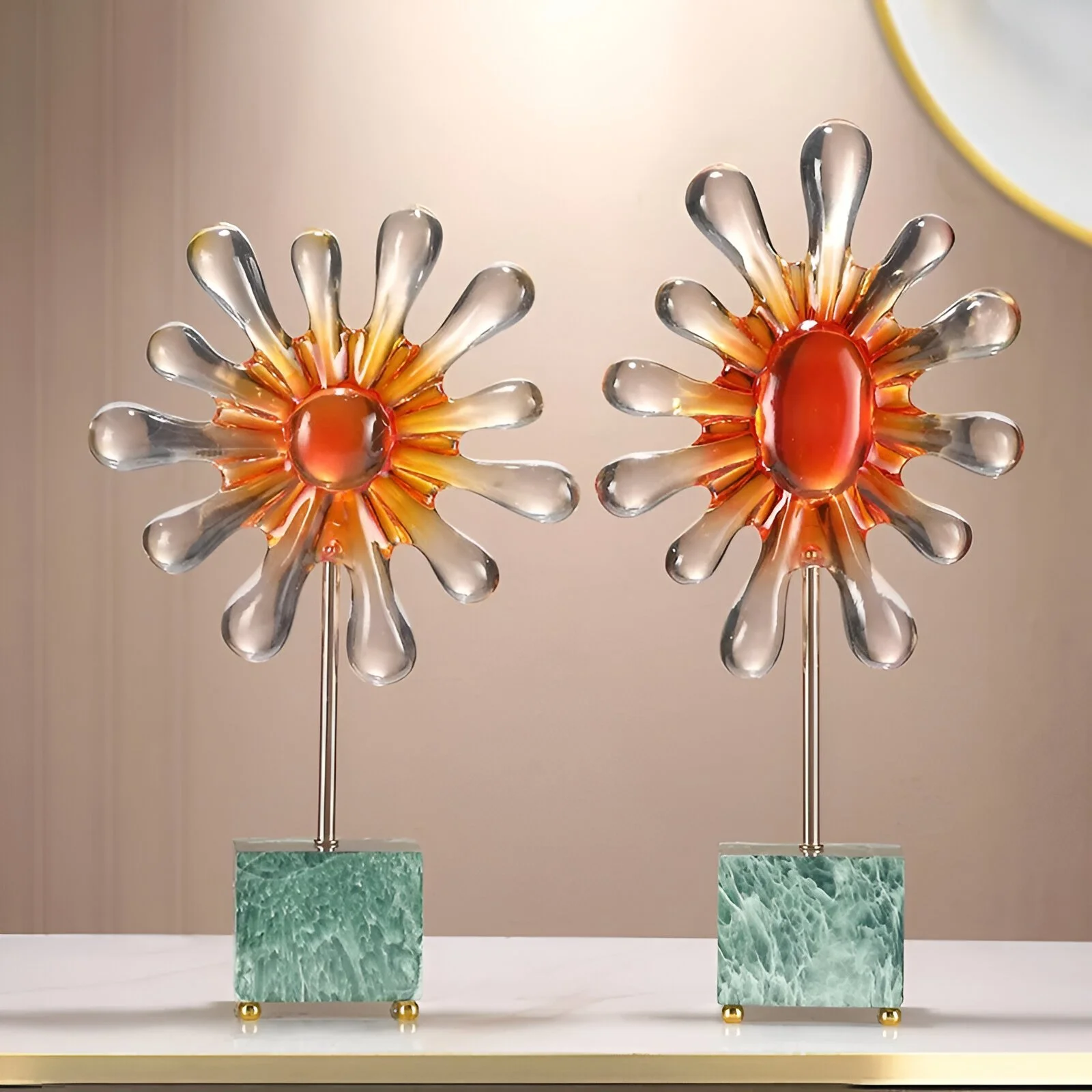 Transparent Resin Sunflower Gradient Statue Figurine Home Decor