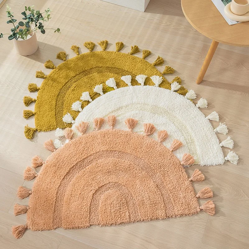 Handmade Cotton Semicircle Rug with Tassels