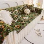 Pastoral Cotton & Linen Sofa Blanket with Floral Skirt – Anti-Slip Sofa Cover