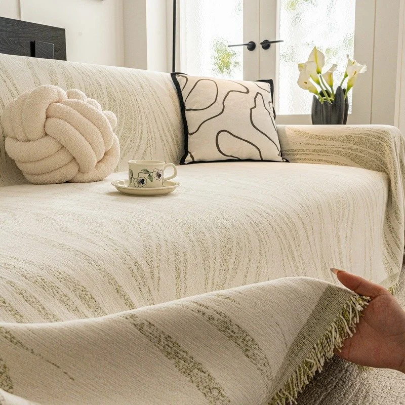 All-Inclusive Chenille Sofa Cover with Tassels – Anti-Scratch, Non-Slip & Cozy