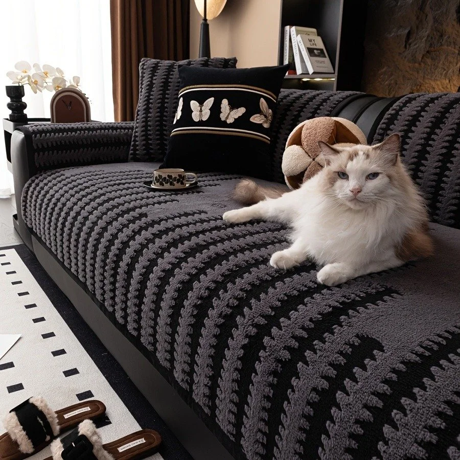 Geometric Jacquard Thick Fleece Sofa Cover