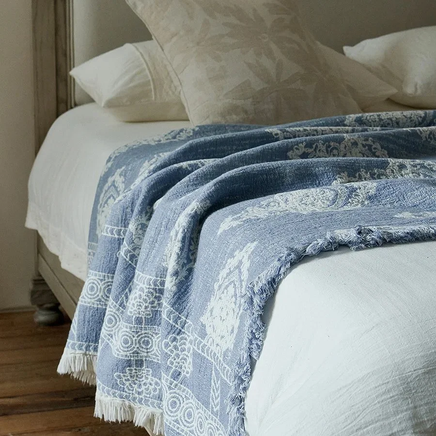 Vintage Cotton Linen Jacquard Tassel Blanket – Decorative Sofa & Bed Cover