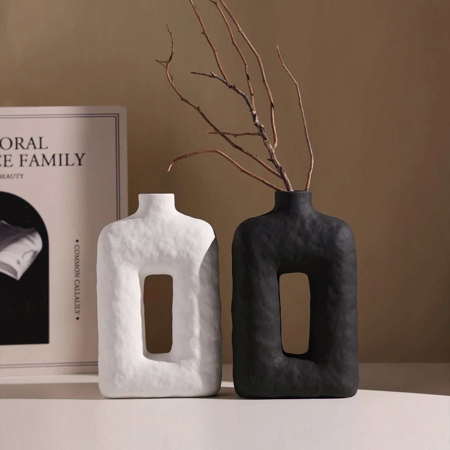Modern Geometric Ceramic Vase – Square Hollow Centerpiece for Elegant Décor