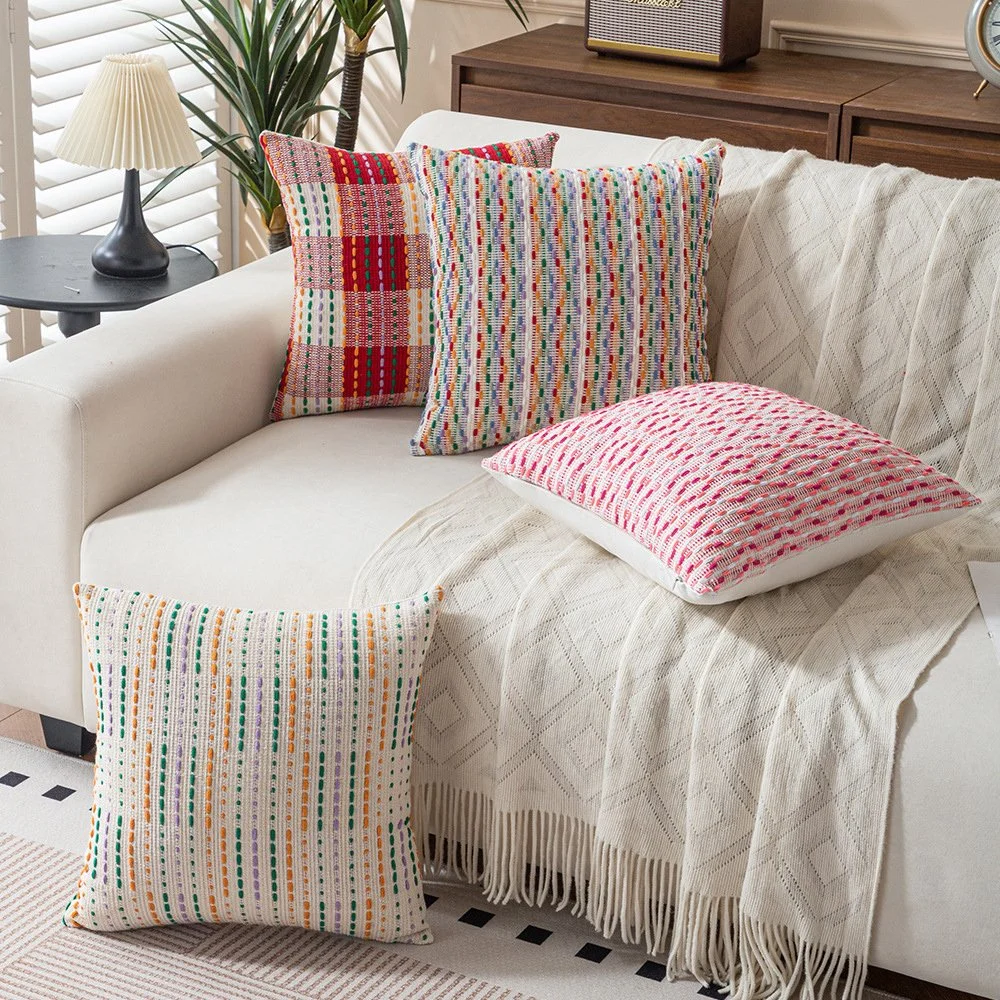 Bohemian Colorful Woven Pillowcase – Vibrant Decorative Throw Pillow for Sofa