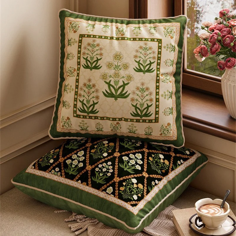 Abstract Floral Velvet Throw Pillow Cover – Colorful Farmhouse Decor