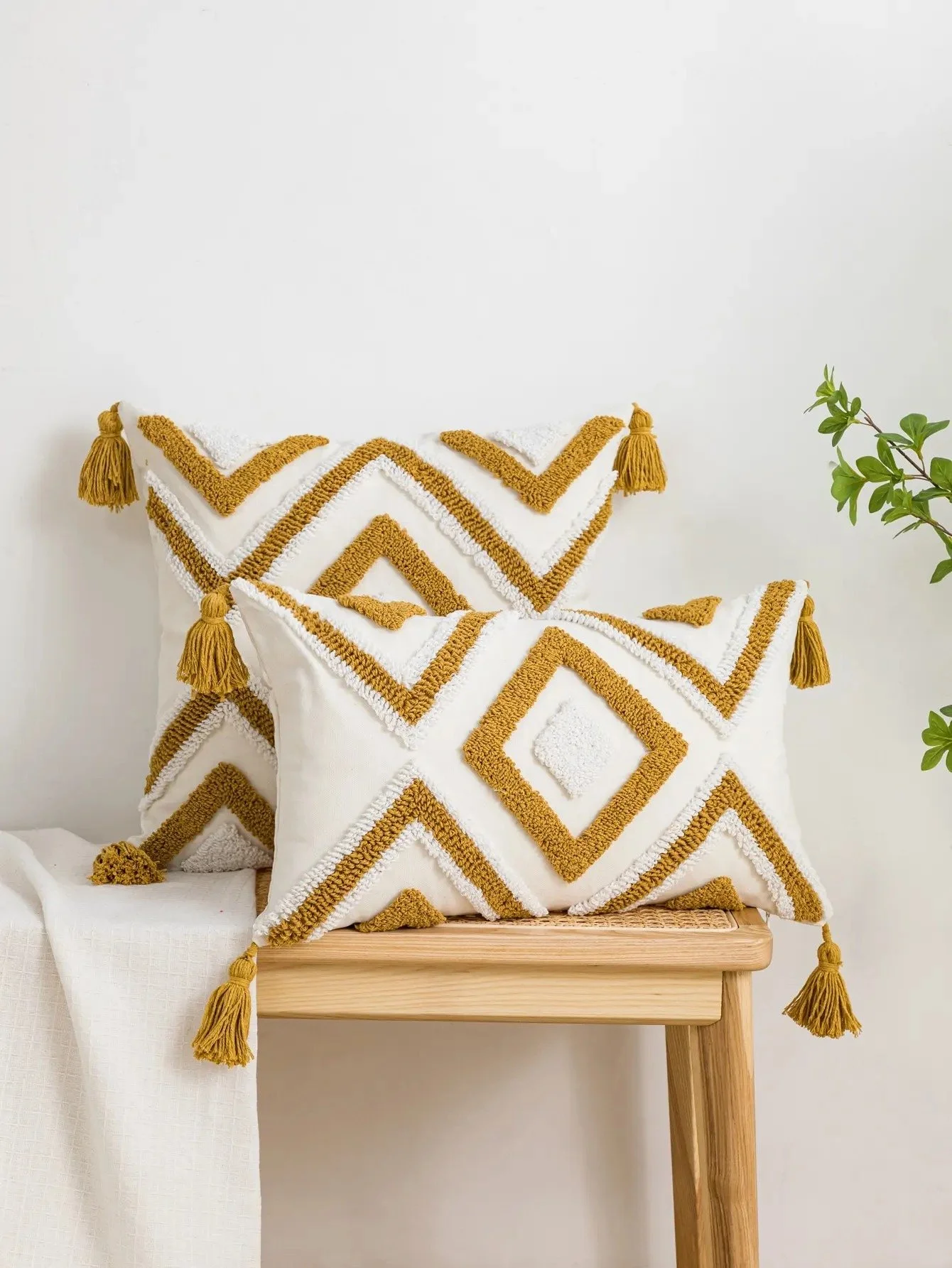 Yellow Geometric Boho Diamond Pillow Cover for Sofa & Bed