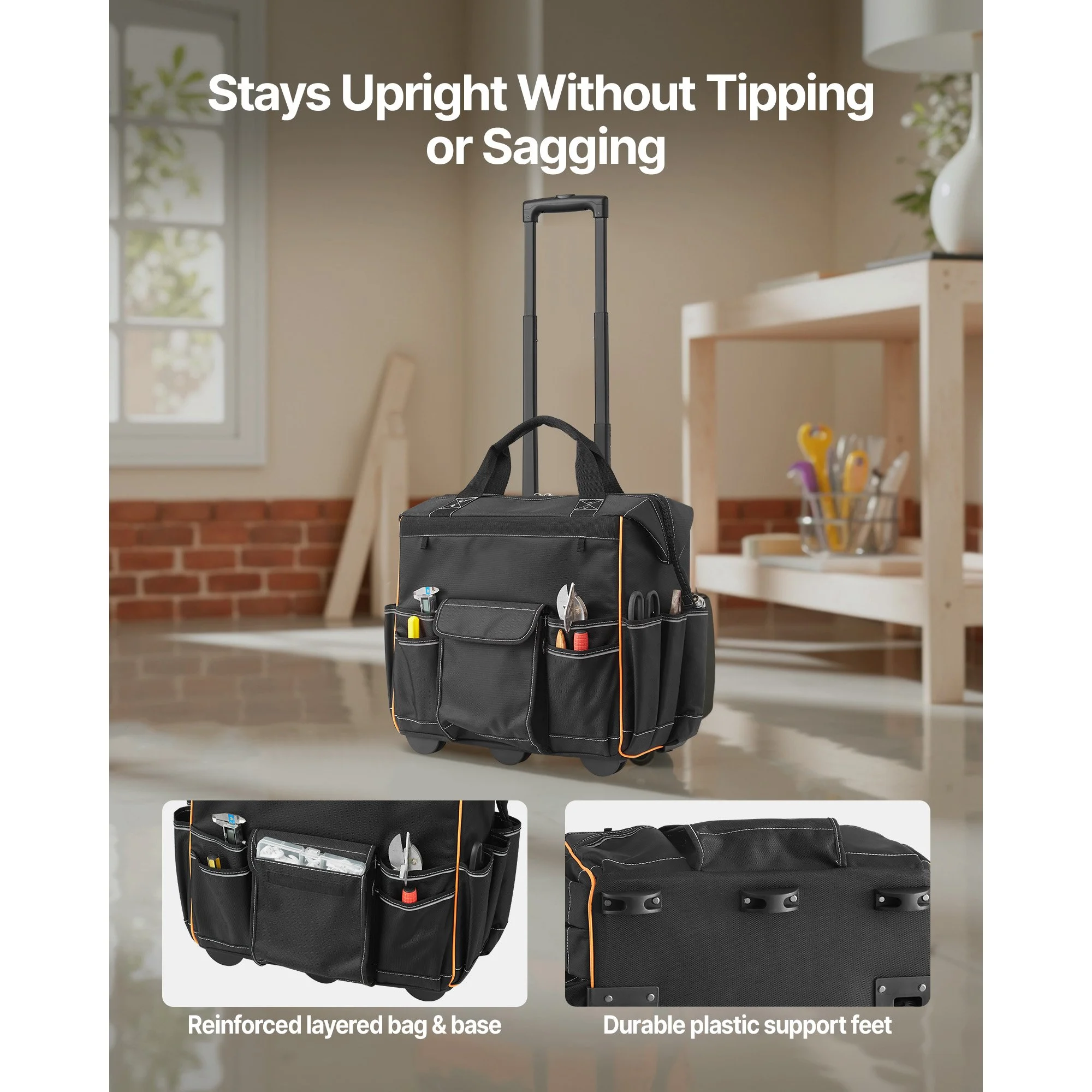 Heavy-Duty Rolling Tool Bag with 25 Pockets & Telescoping Handle