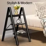 Lightweight 3-Step Folding Aluminum Ladder with Wide Anti-Slip Steps