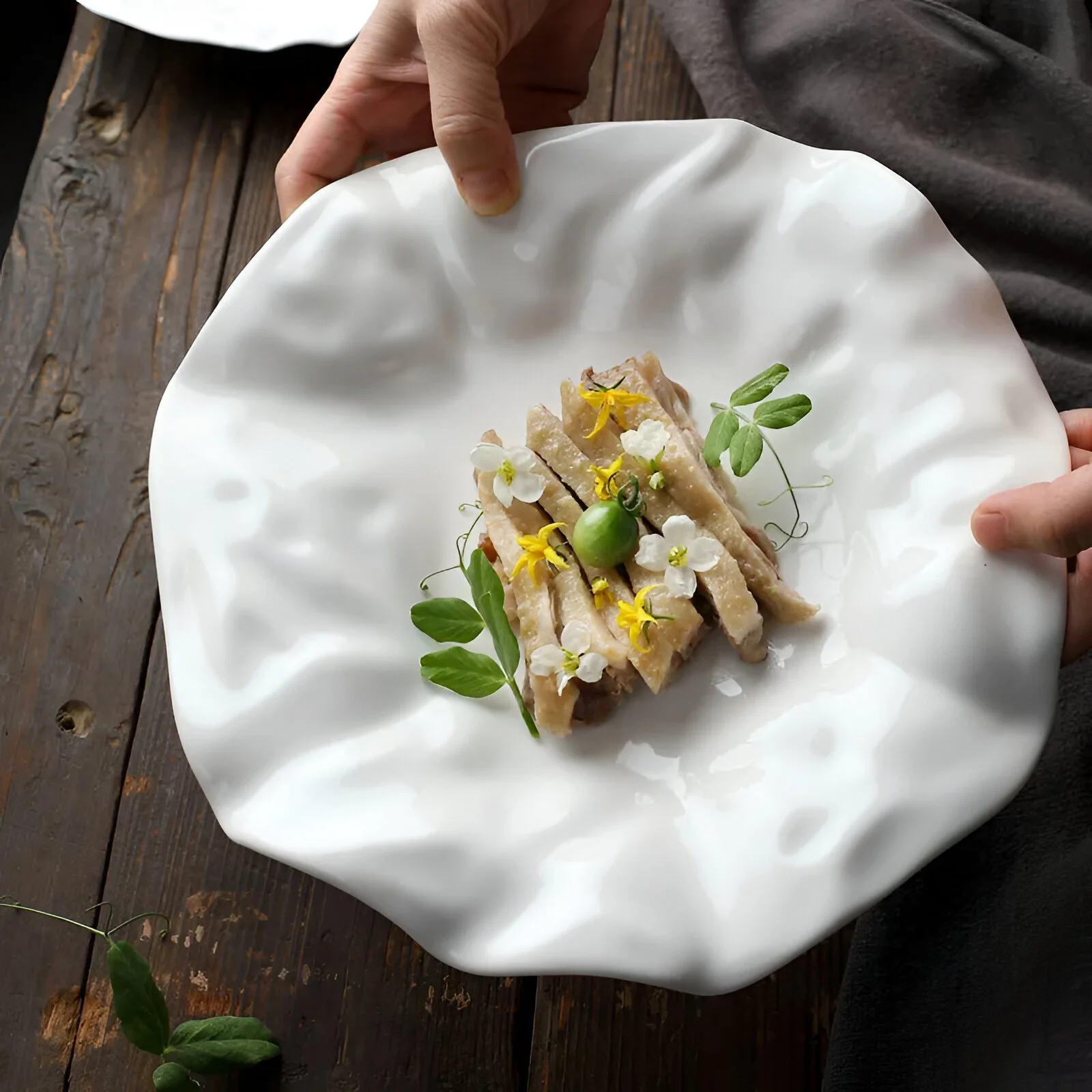 Irregular White Ceramic Wavy Plate for Desserts & Serving