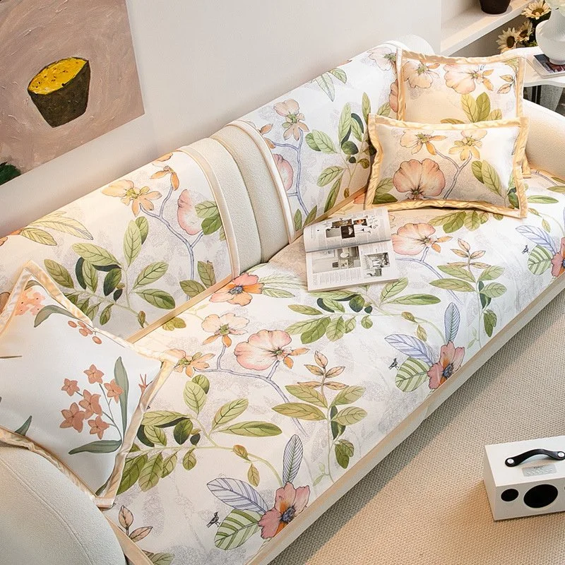 Ice Silk Cooling Sofa Cushion Cover Non-Slip Printed Protector