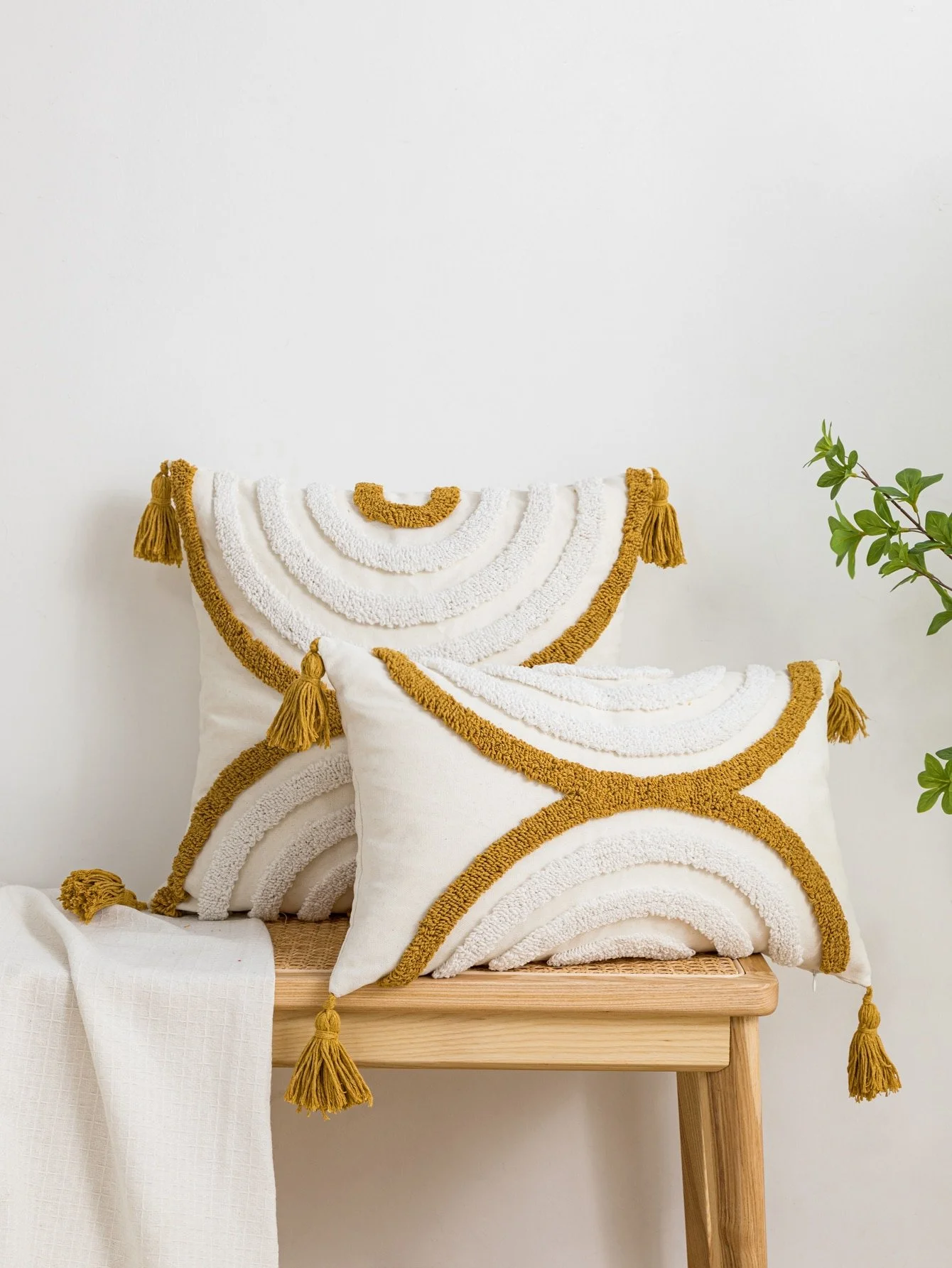 Yellow Geometric Boho Arc Pillow Cover for Sofa & Bed Decor