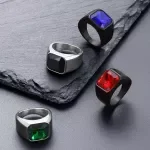 Men’s 12mm Square Signet Ring with Black Onyx & Multicolor Gemstones