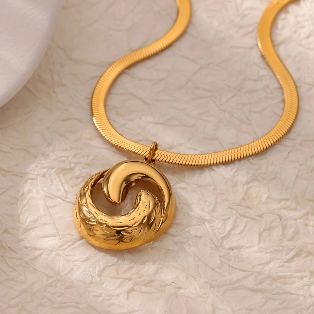 Gold Color Geometric Pendant Necklace - Stainless Steel Hollow Round Necklaces