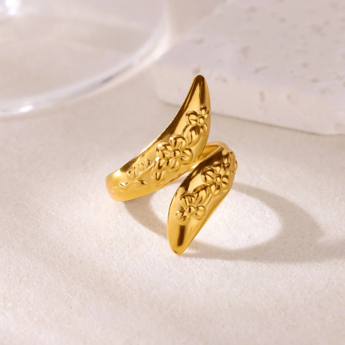 Gold Flower Open Ring for Women