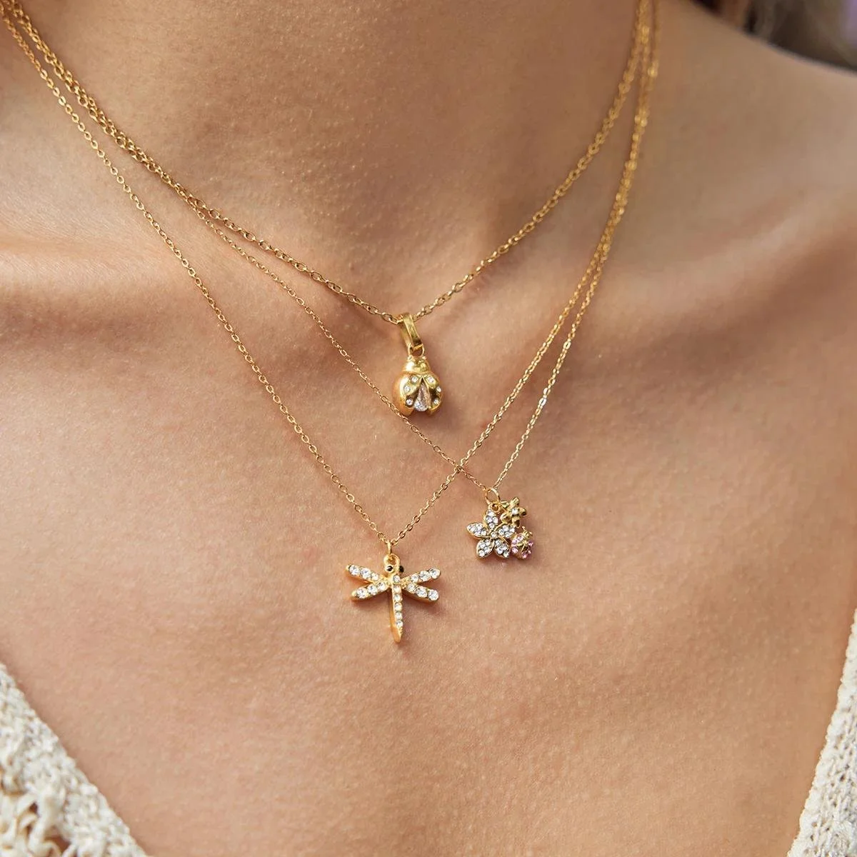 Trendy 18K Gold Plated Ladybug Zircon Pendant Necklace for Women