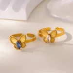 Gold Zircon Butterfly Adjustable Ring for Women
