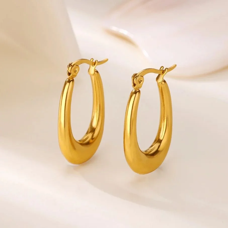 Vintage Gold U-Shaped Stainless Steel Hoop Earrings for Women