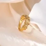 Zircon Flower Ring for Women 18K Gold Plated Adjustable Jewelry