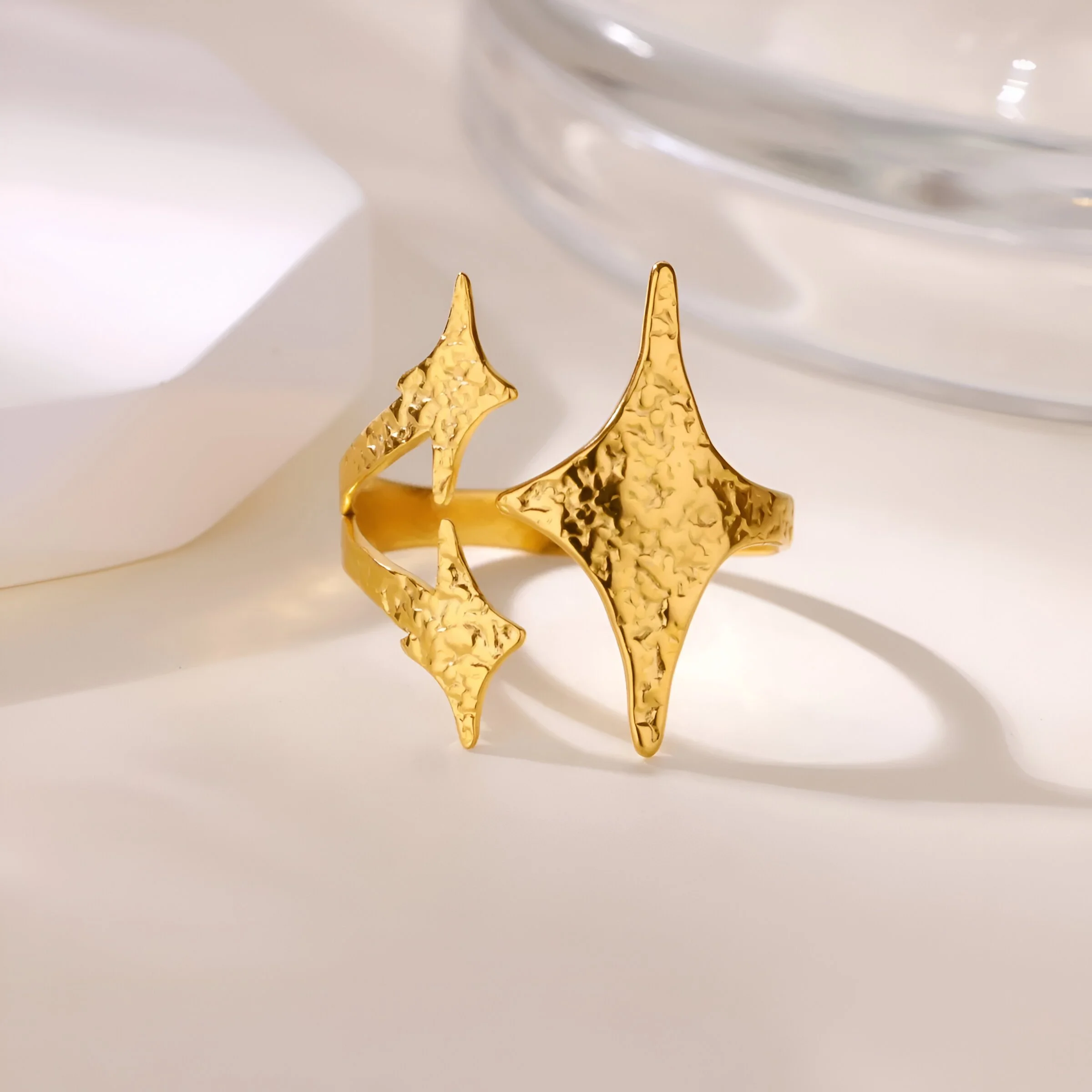 Gold Plated Star Ring for Women - Hypoallergenic Geometric Wedding Jewelry