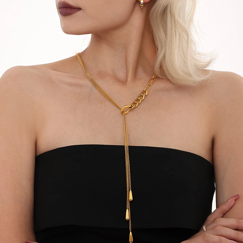 Elegant 18k Gold Plated Multi-Chain Tassel Necklace for Women