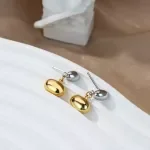Elegant Double-Spliced Oval Stainless Steel Drop Earrings