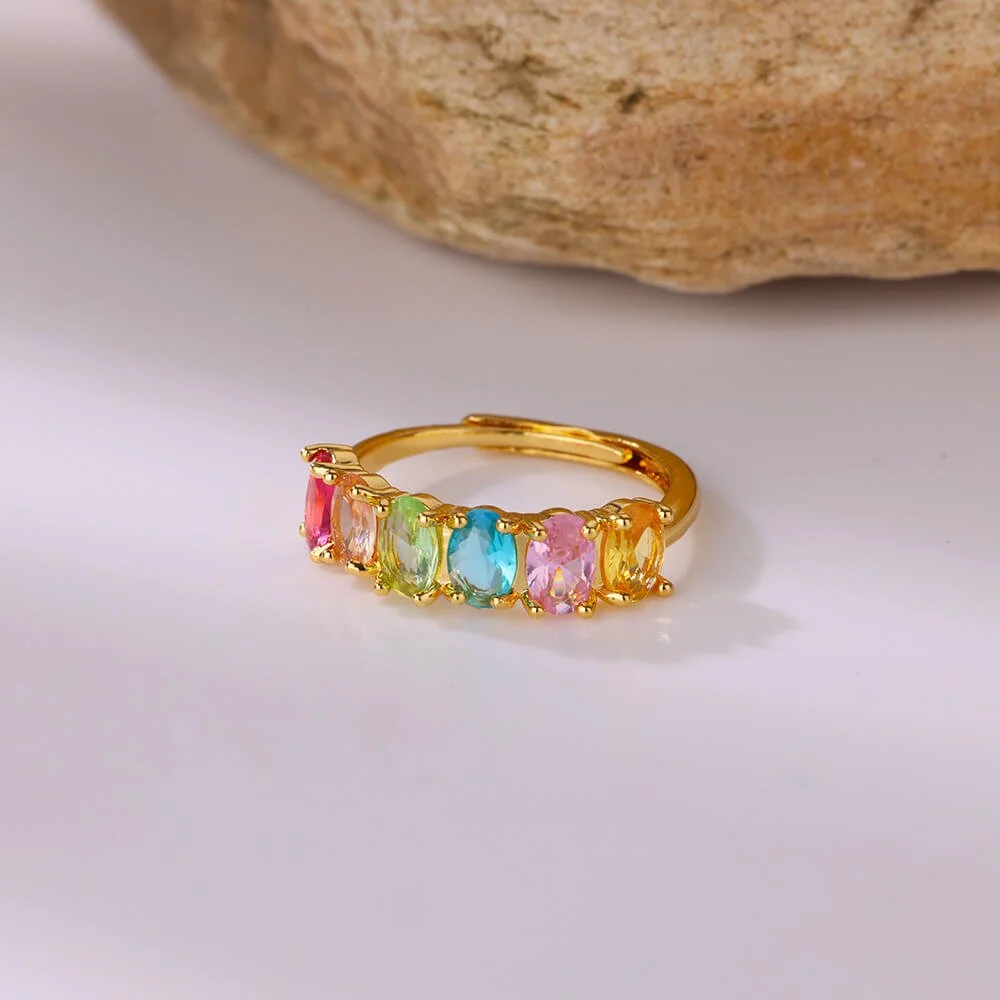 Rainbow Crystal Waterdrop Geometric Adjustable Ring for Women