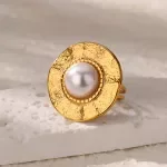 Imitation Pearl Gold Adjustable Ring for Women